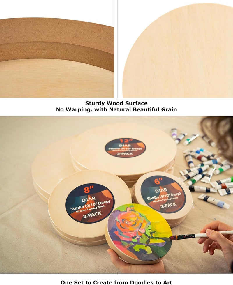 Dajar 2-Pack Round Wood Canvas Panels, 0.9'' Deep – Unfinished Wood for Art, Pouring, Oil Painting & Crafts - Image 2